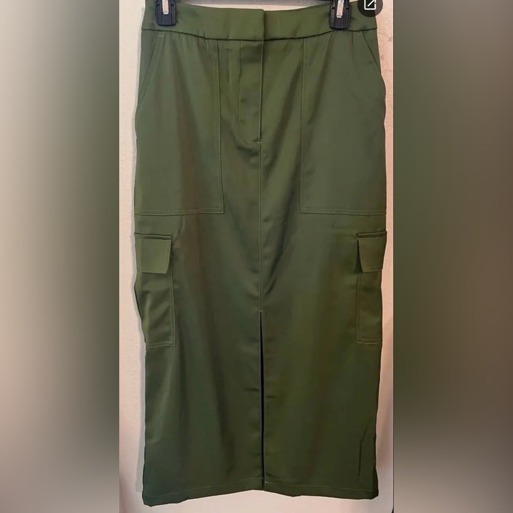 House of Harlow 1960 Dark Green Silky Sexy Cargo Skirt